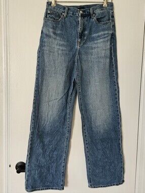 Uniqlo Womens Jeans 25 x 31 Wide Leg High Waist Faded Y2K Grunge Baggy Skater